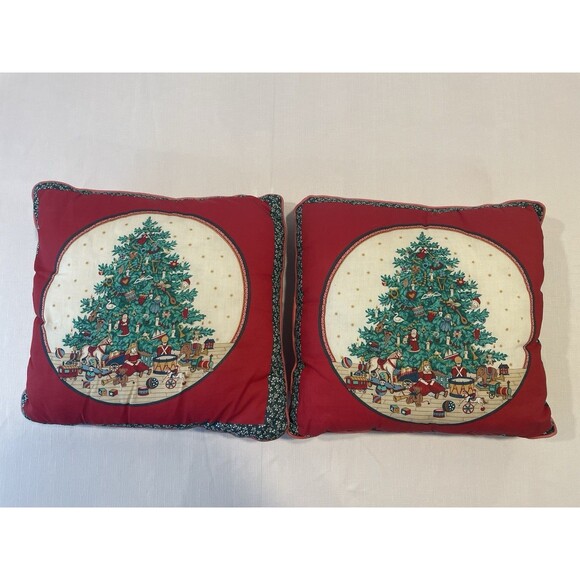 Set Of 2 Vintage Christmas Tree Throw Pillows Square 15” - Picture 2 of 8